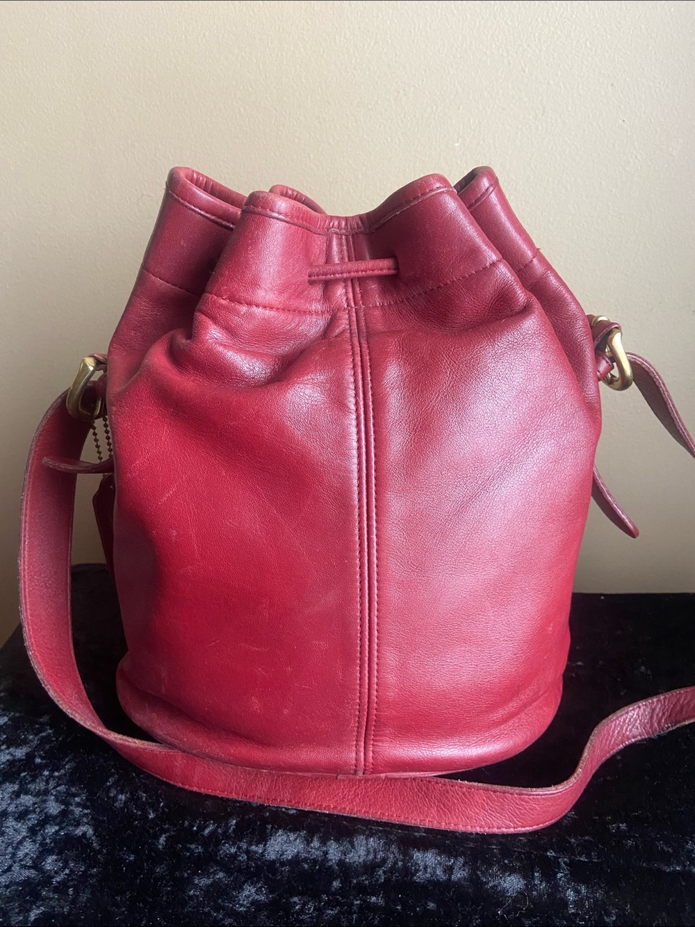Coach Burgundy Red Leather Drawstring Bucket Bag - Picture 5 of 10